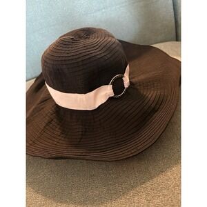 Lauren Ralph Lauren Floppy Sun Hat Black with White Band & SilverHardware Size M